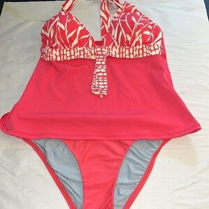 Bamboo coral halter tankini top Luxe‎ coral bikini bottom Sz M